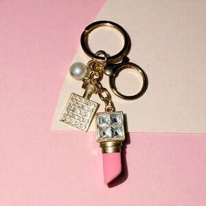 Mint Pink and Gold Keychain with Crystal Accents